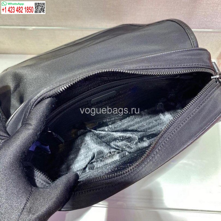 Réplica Prada 2vd041 Re Bolsa De Ombro Em Nylon E Couro Saffiano Em Preto