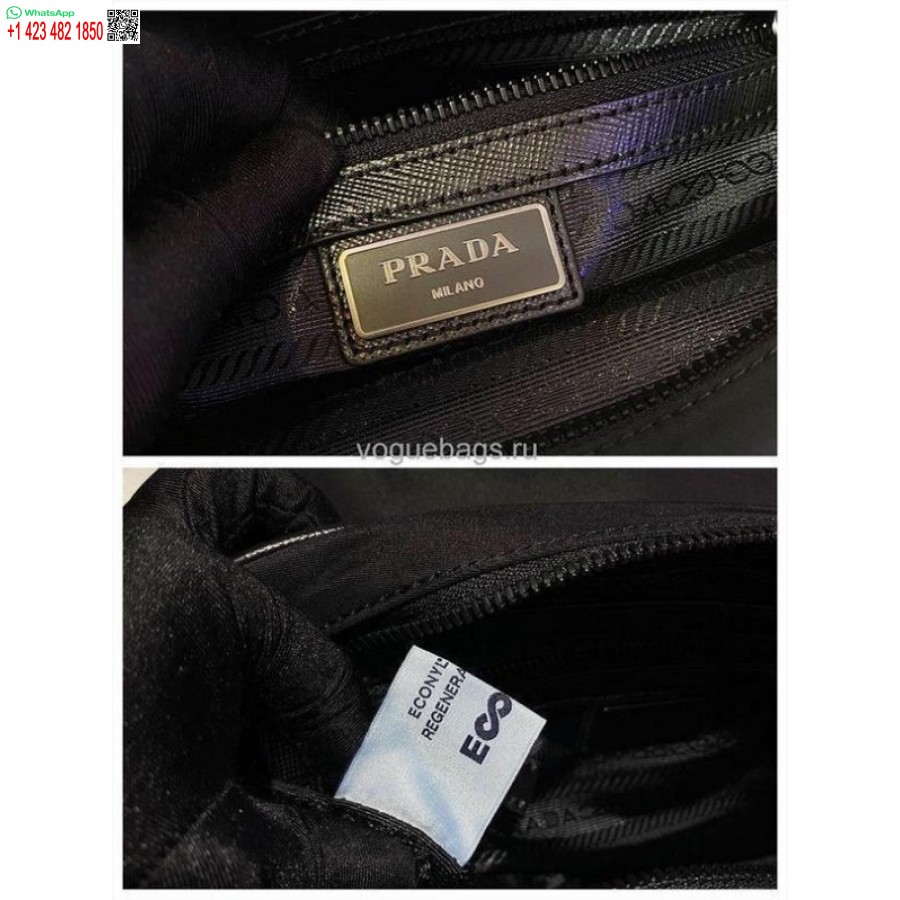Réplica Prada 2vd041 Re Bolsa De Ombro Em Nylon E Couro Saffiano Em Preto