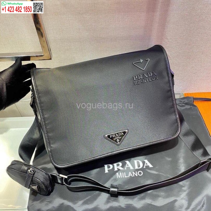 Replica Prada 2VD039 Re Nylon And Saffiano Leather Shoulder Bag in Black