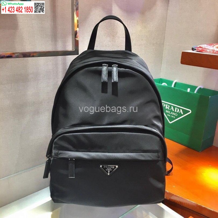 Réplica Prada 2v066 Tessuto Zainetto Mochila De Nailon Y Cuero En Negro