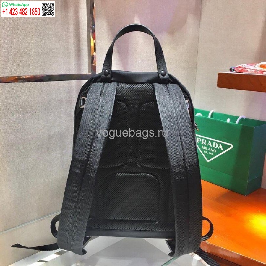 Réplica Prada 2v066 Tessuto Zainetto Mochila De Nailon Y Cuero En Negro