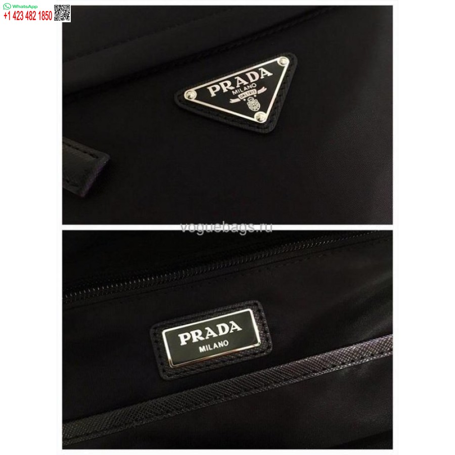 Réplica Prada 2v066 Tessuto Zainetto Mochila De Nailon Y Cuero En Negro