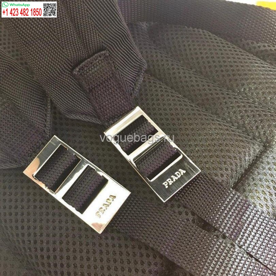 Réplica Prada 2v066 Tessuto Zainetto Mochila De Nailon Y Cuero En Negro