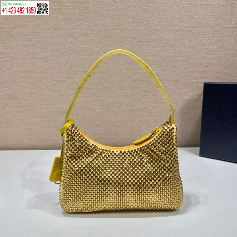 רפליקה פראדה 1ne515 מיני תיק סאטן עם גבישים מלאכותיים צהובים