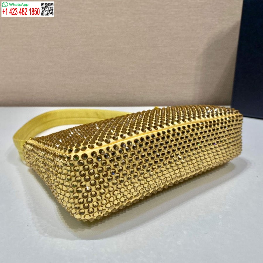 רפליקה פראדה 1ne515 מיני תיק סאטן עם גבישים מלאכותיים צהובים