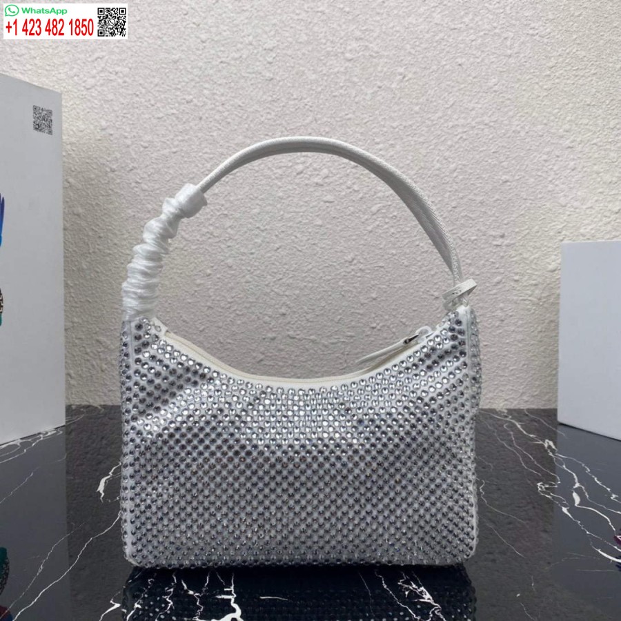 Replica Prada 1ne515 Mini-bag In Raso Con Cristalli Artificiali Bianchi