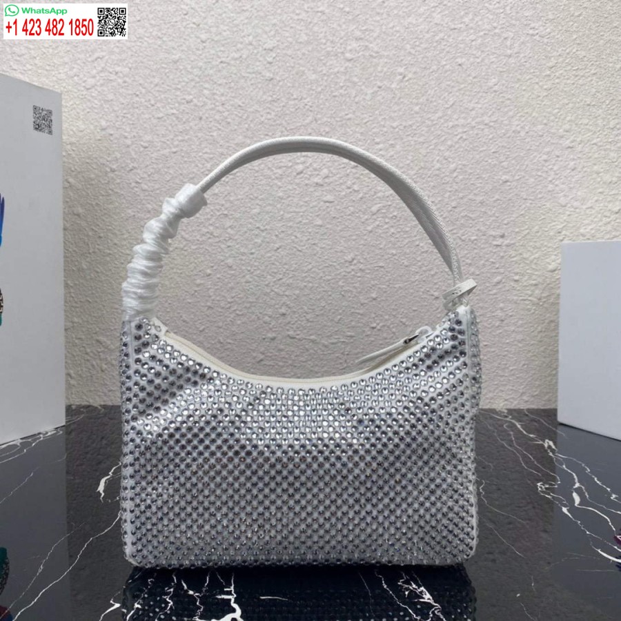 Replica Prada 1NE515 Satin mini-bag with artificial crystals white