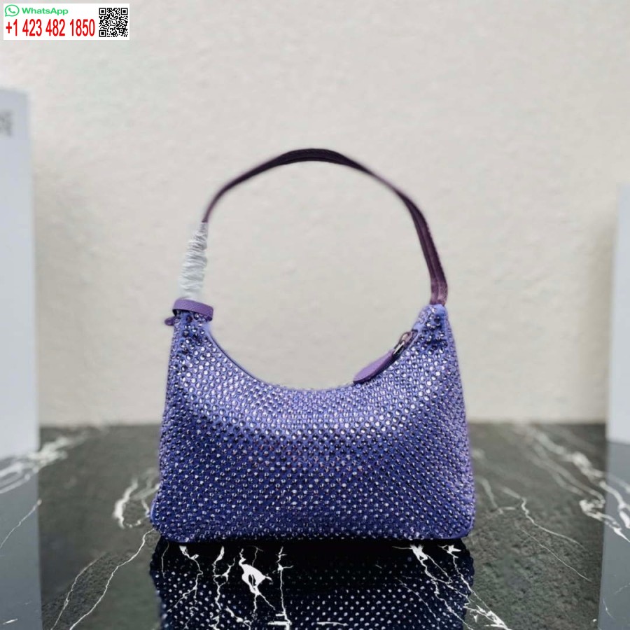 Réplica Prada 1ne515 Mini-bolsa De Cetim Com Cristais Artificiais Roxo