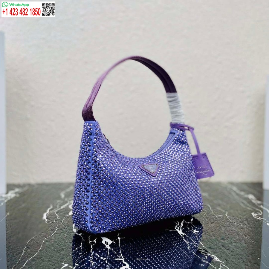 Réplica Prada 1ne515 Mini-bolsa De Cetim Com Cristais Artificiais Roxo