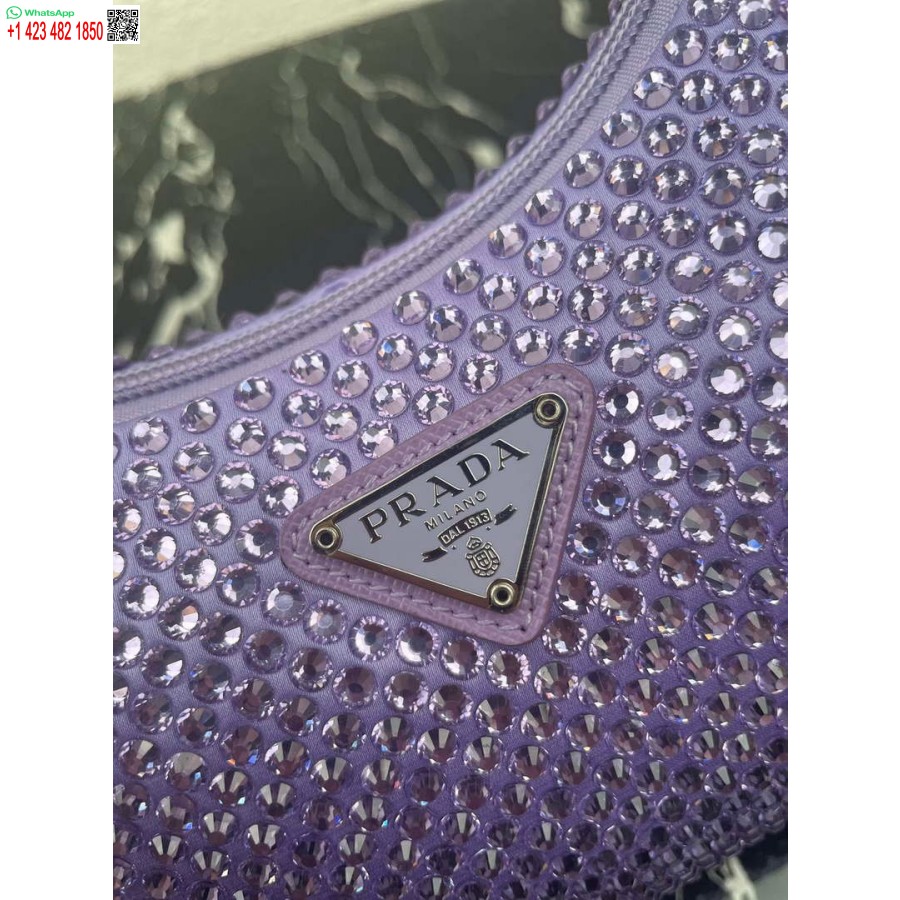 Réplica Prada 1ne515 Mini-bolsa De Cetim Com Cristais Artificiais Roxo