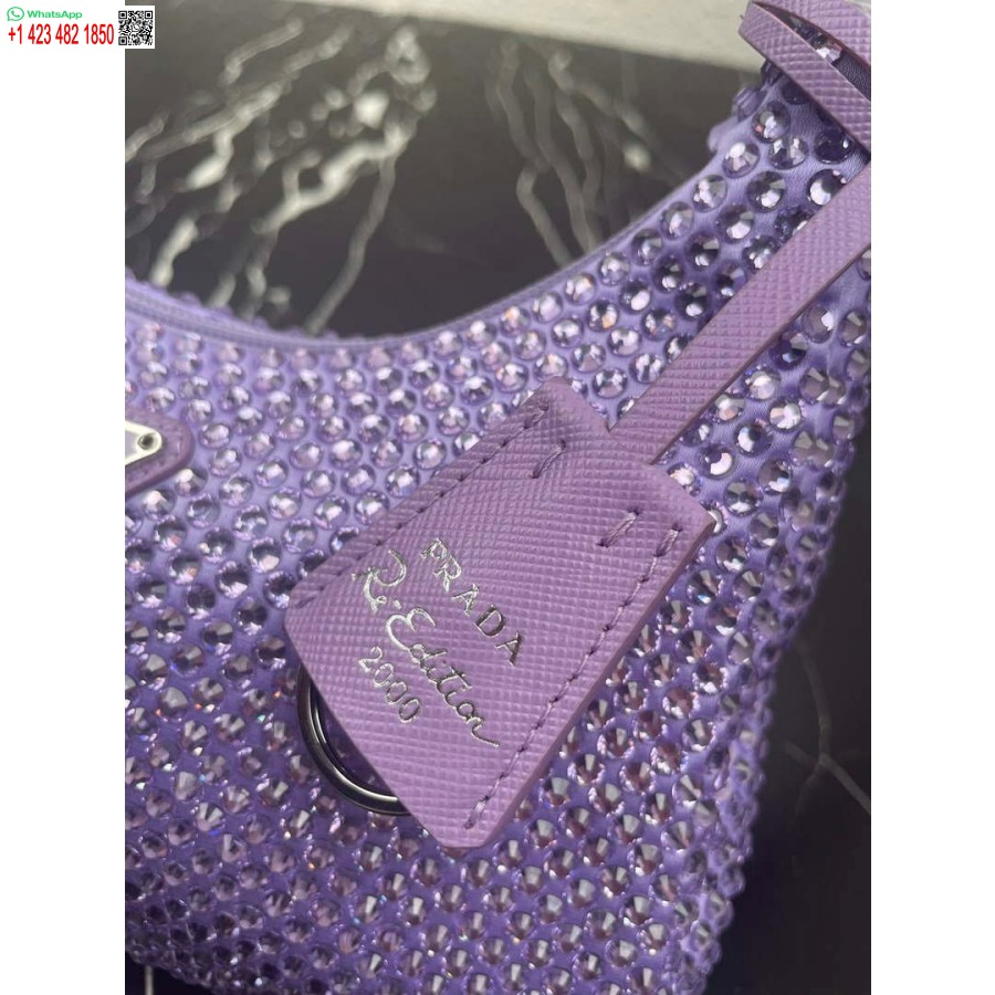 Réplica Prada 1ne515 Mini-bolsa De Cetim Com Cristais Artificiais Roxo