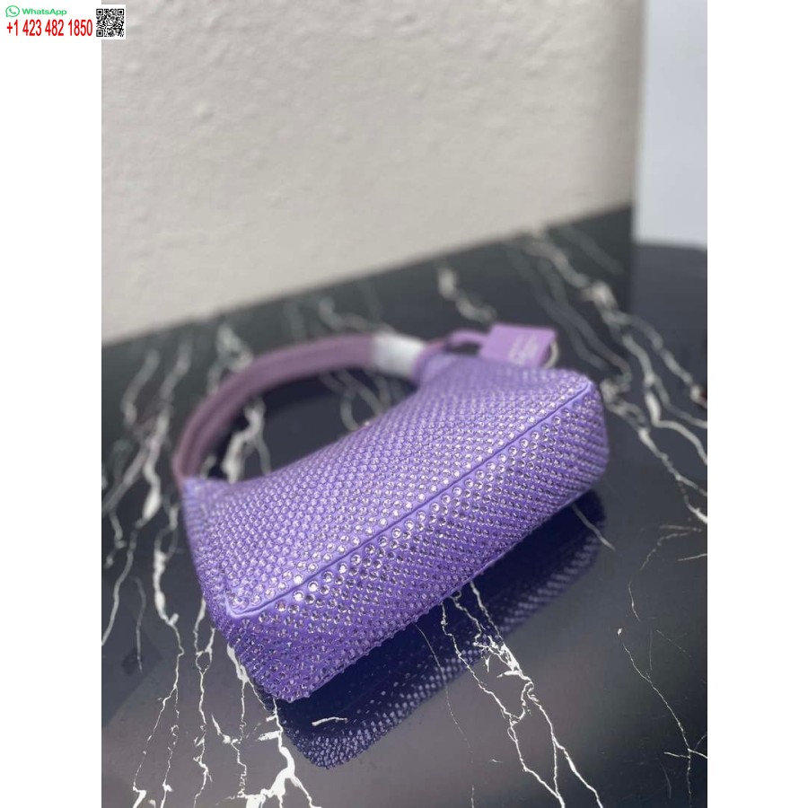 Réplica Prada 1ne515 Mini-bolsa De Cetim Com Cristais Artificiais Roxo