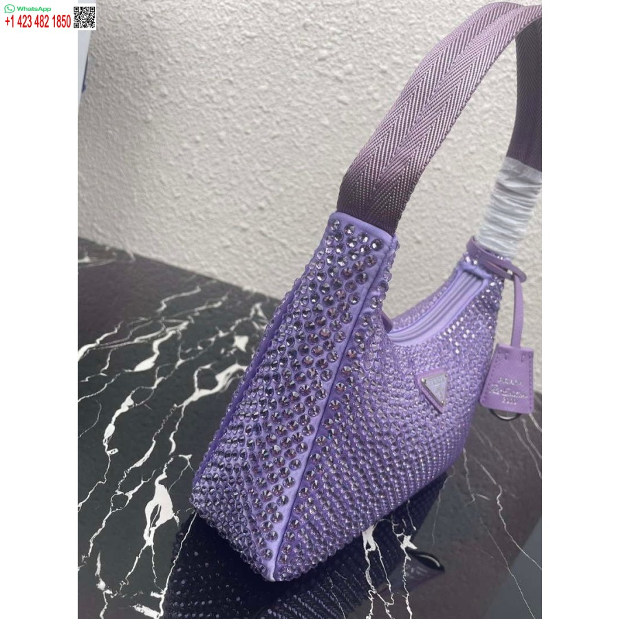 Réplica Prada 1ne515 Mini-bolsa De Cetim Com Cristais Artificiais Roxo