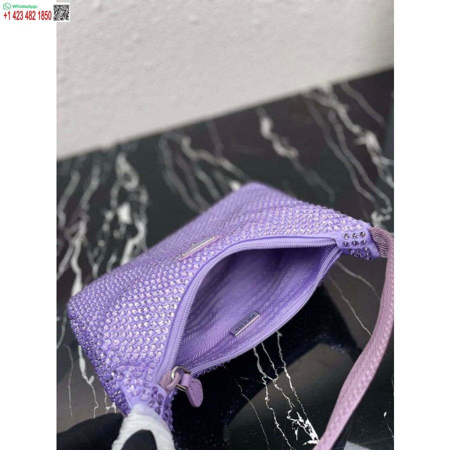 Réplica Prada 1ne515 Mini-bolsa De Cetim Com Cristais Artificiais Roxo