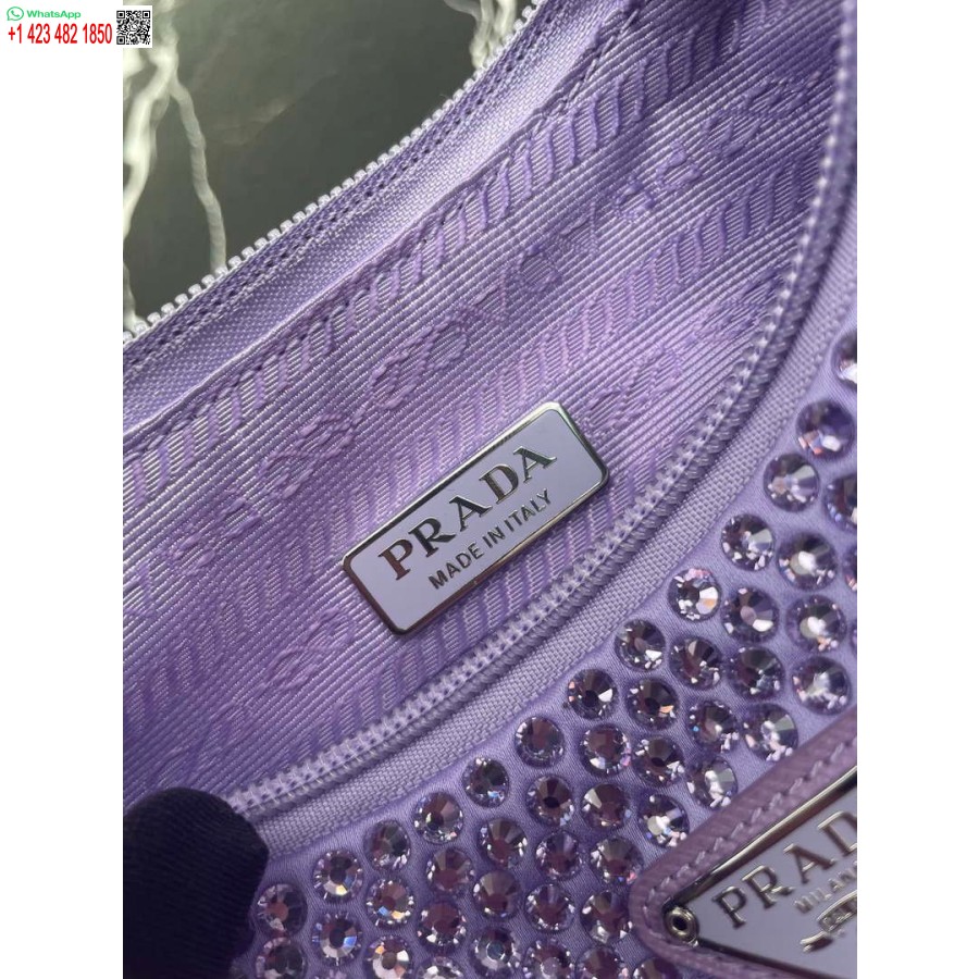 Réplica Prada 1ne515 Mini-bolsa De Cetim Com Cristais Artificiais Roxo