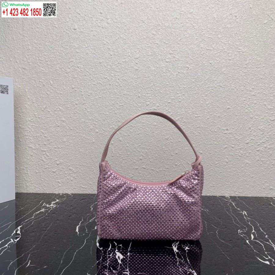 Réplica Prada 1ne515 Mini-bolsa De Cetim Com Cristais Artificiais Rosa