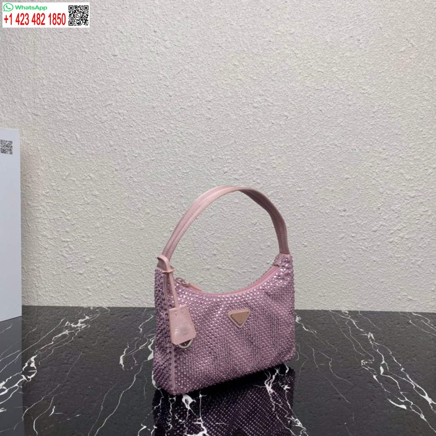 Réplica Prada 1ne515 Mini-bolsa De Cetim Com Cristais Artificiais Rosa