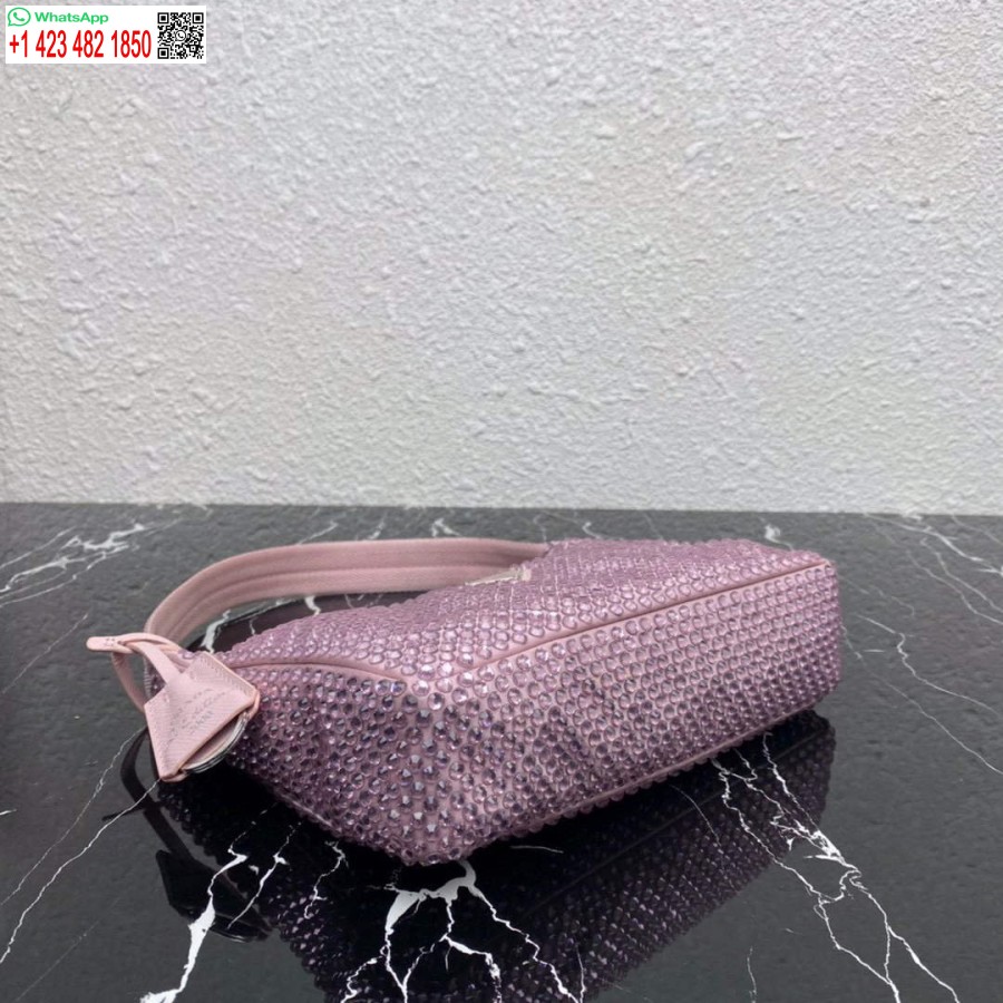 Réplica Prada 1ne515 Mini-bolsa De Cetim Com Cristais Artificiais Rosa
