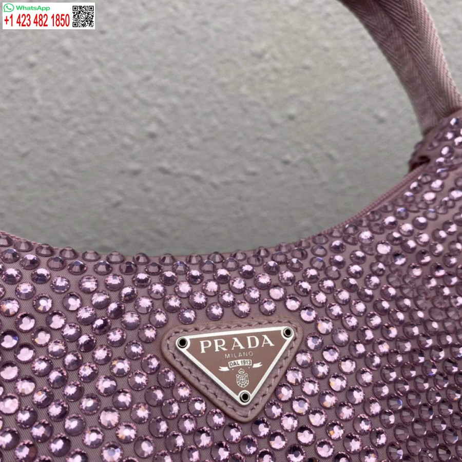 Réplica Prada 1ne515 Mini-bolsa De Cetim Com Cristais Artificiais Rosa