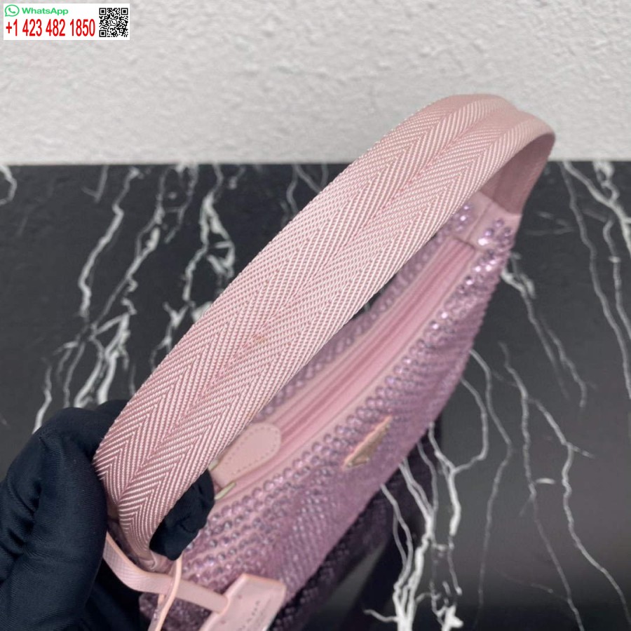 Réplica Prada 1ne515 Mini-bolsa De Cetim Com Cristais Artificiais Rosa