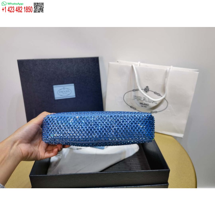 Réplica Prada 1ne515 Mini-bolsa De Cetim Com Cristais Artificiais Azul