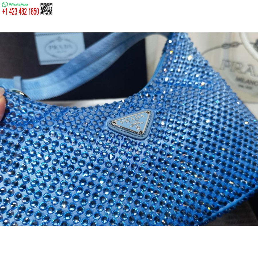Réplica Prada 1ne515 Mini-bolsa De Cetim Com Cristais Artificiais Azul