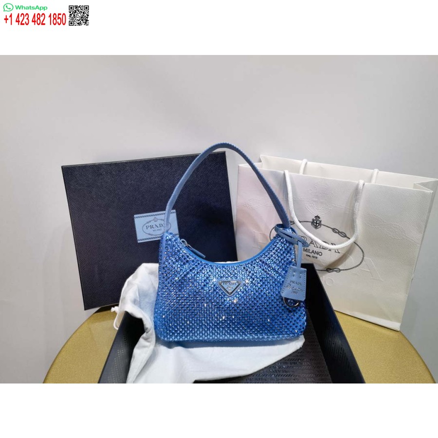 Replica Prada 1NE515 Satin mini-bag with artificial crystals Blue