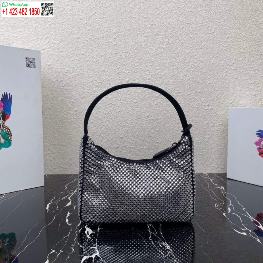 Réplica Prada 1ne515 Mini-bolsa De Cetim Com Cristais Artificiais Preto