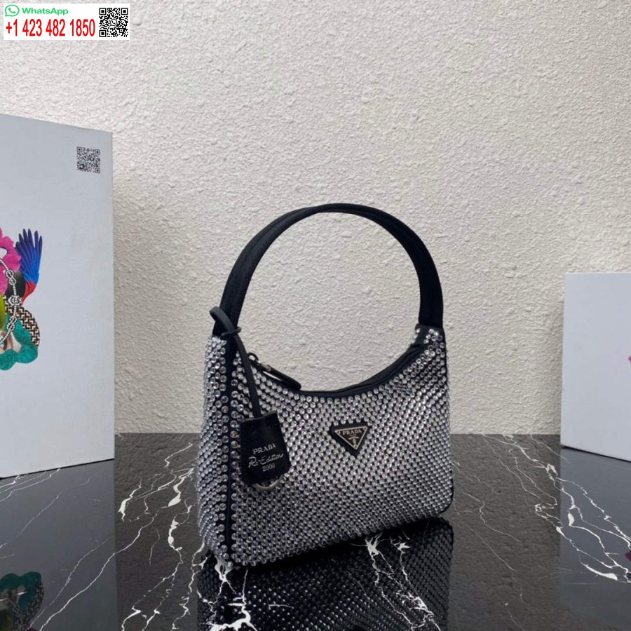 Réplica Prada 1ne515 Mini-bolsa De Cetim Com Cristais Artificiais Preto