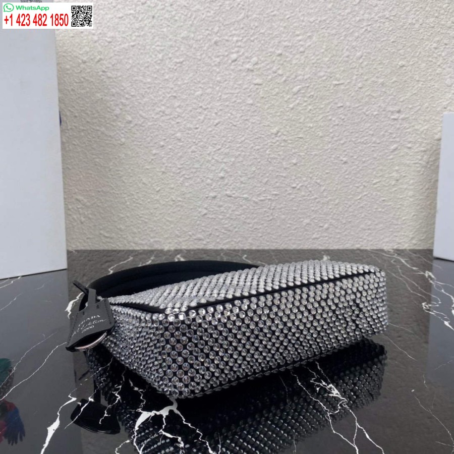 Réplica Prada 1ne515 Mini-bolsa De Cetim Com Cristais Artificiais Preto