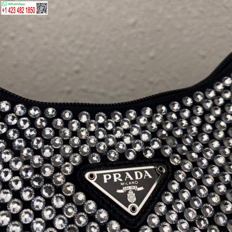 Réplica Prada 1ne515 Mini-bolsa De Cetim Com Cristais Artificiais Preto