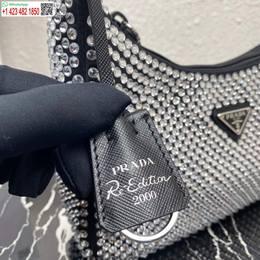 Réplica Prada 1ne515 Mini-bolsa De Cetim Com Cristais Artificiais Preto