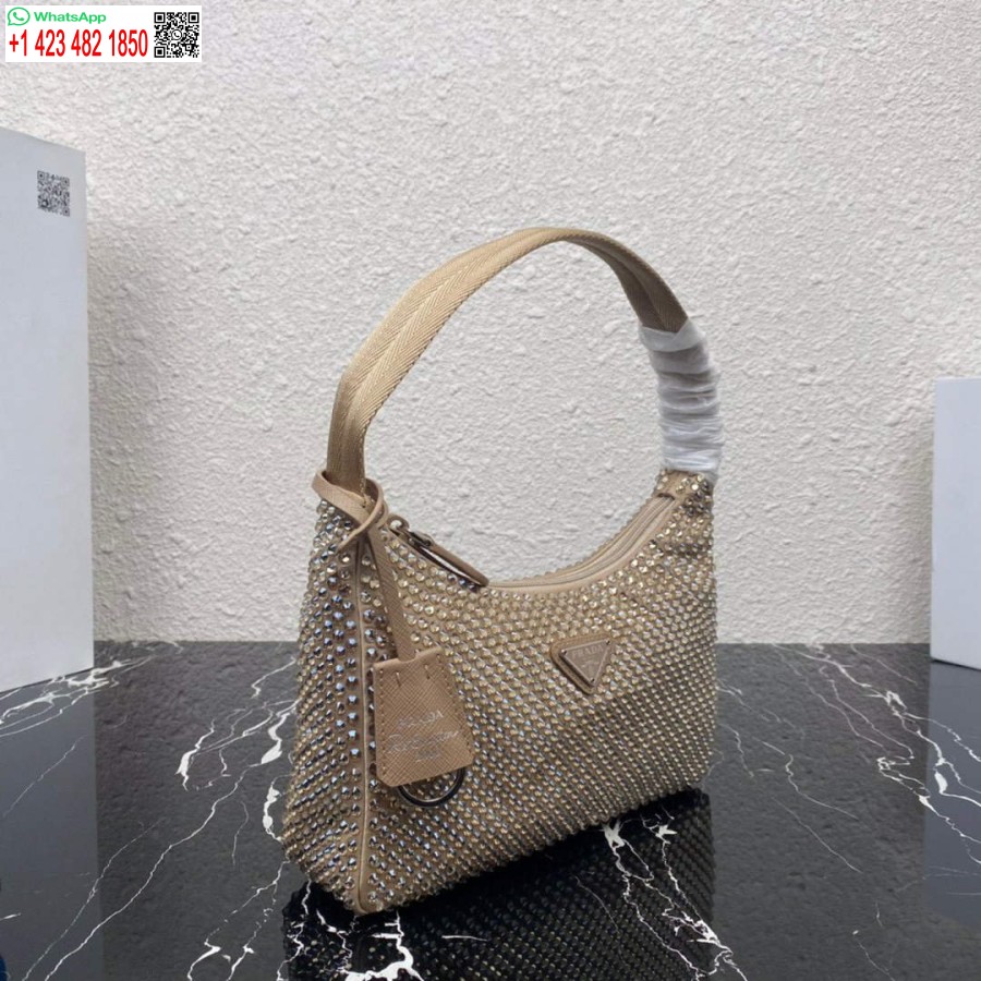 Réplica Prada 1ne515 Mini-bolsa De Cetim Com Cristais Artificiais Damasco