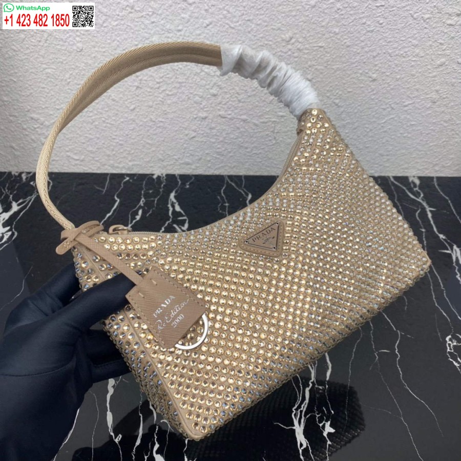 Réplica Prada 1ne515 Mini-bolsa De Cetim Com Cristais Artificiais Damasco