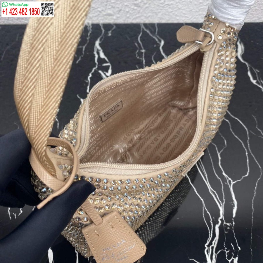 Réplica Prada 1ne515 Mini-bolsa De Cetim Com Cristais Artificiais Damasco
