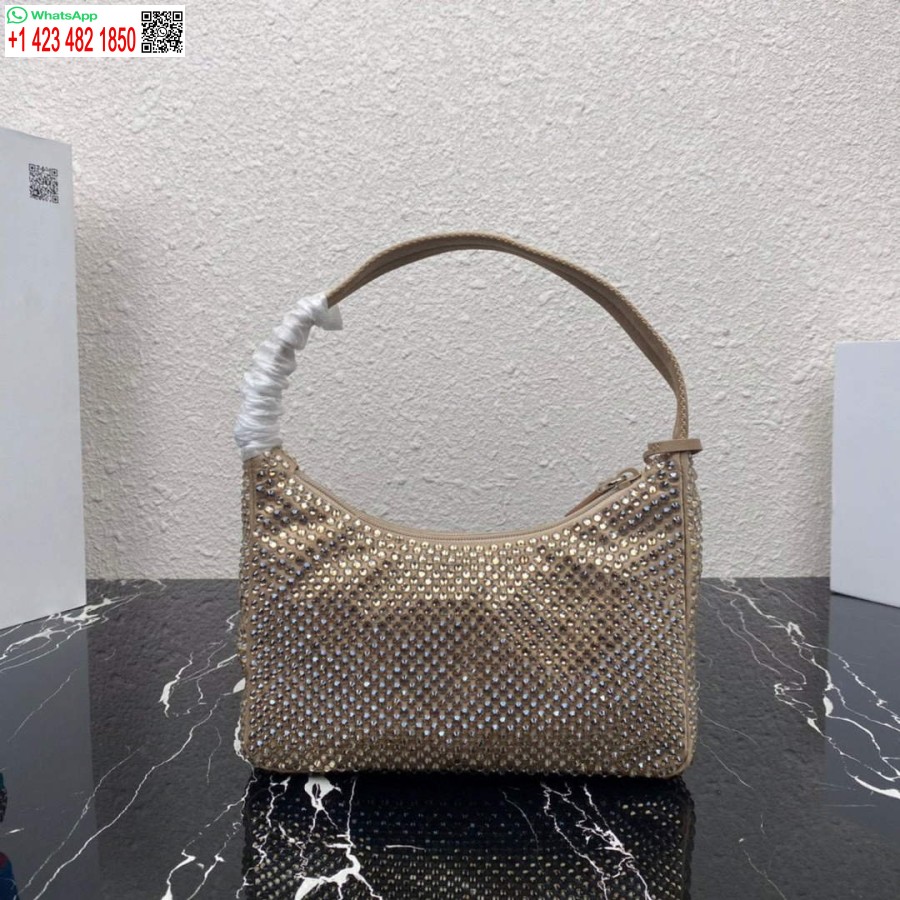 Replica Prada 1NE515 Satin mini-bag with artificial crystals apricot