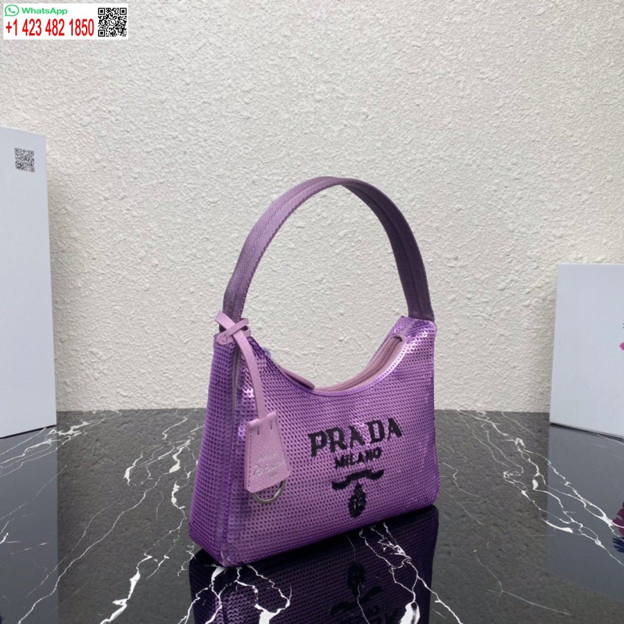 Replika Prada 1ne515 Pakartotinis Leidimas 2000 Blizgučiais Iš Naujo Nailono Purpurinis Mini Krepšys