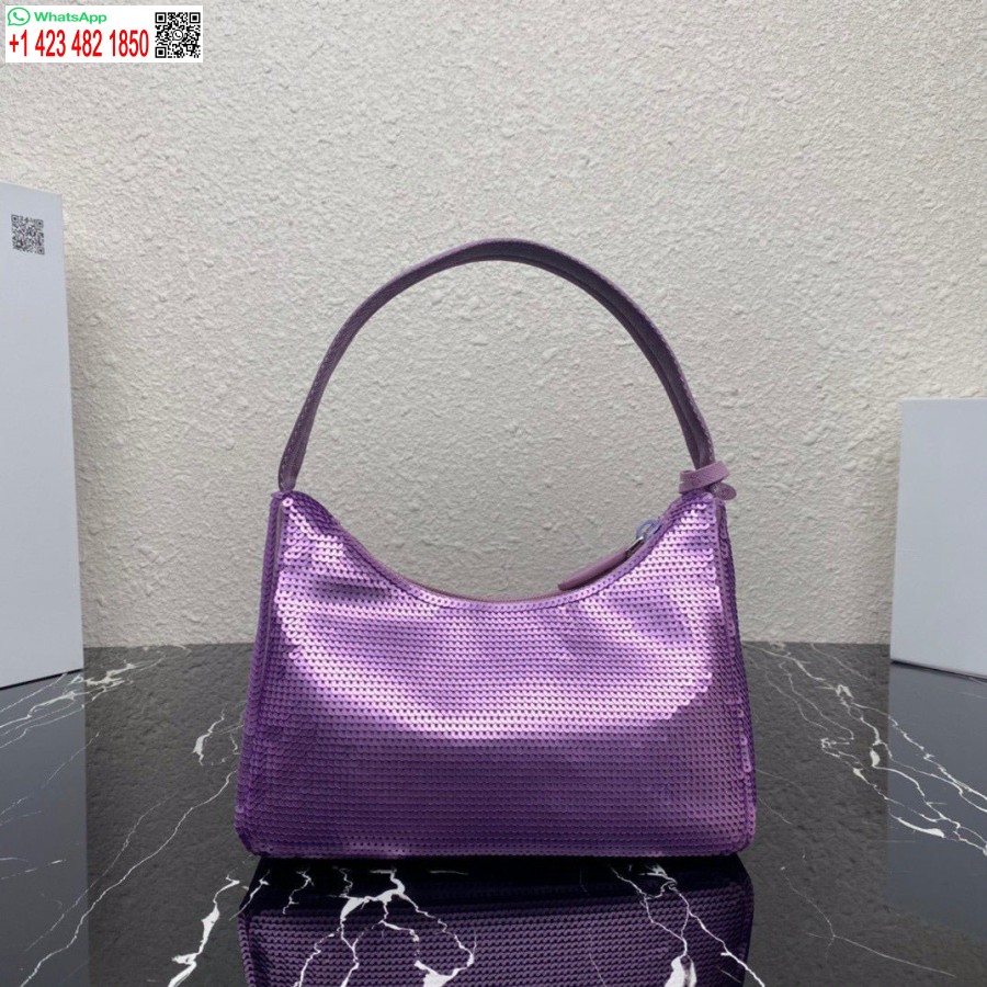 Replica Prada 1ne515 Riedizione 2000 Mini-borsa In Re-nylon Con Paillettes Viola