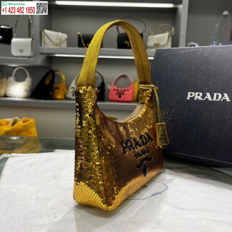 Replica Prada 1NE515 Re-Edition 2000 sequined Re-Nylon mini-bag Gold