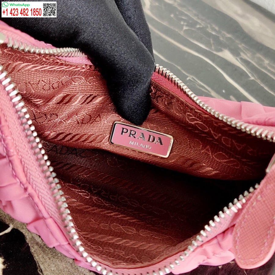 çoğaltma Prada 1ne204 Prada Naylon Ve Pembe Saffiano Deri Mini çanta