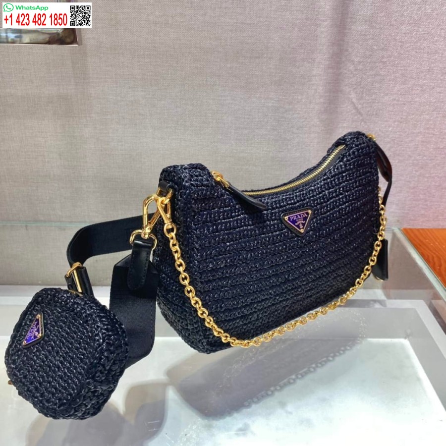ρεπλίκα Prada 1bh204 Prada Re-edition 2005 τσάντα Raffia σε μαύρο χρώμα