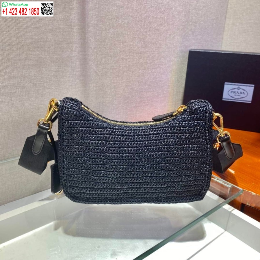 ρεπλίκα Prada 1bh204 Prada Re-edition 2005 τσάντα Raffia σε μαύρο χρώμα