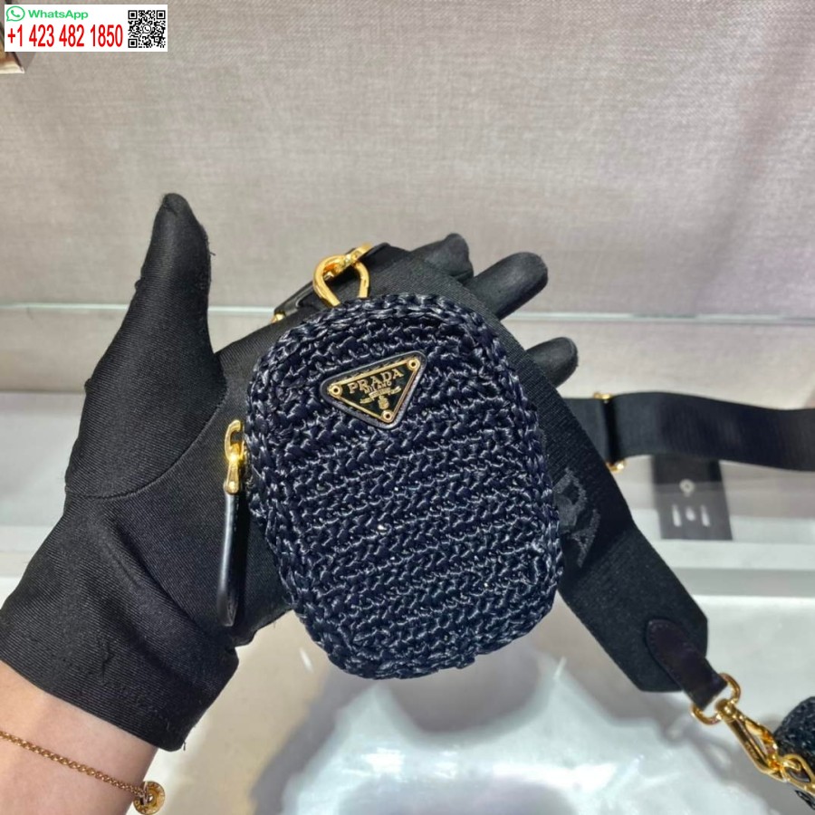 ρεπλίκα Prada 1bh204 Prada Re-edition 2005 τσάντα Raffia σε μαύρο χρώμα