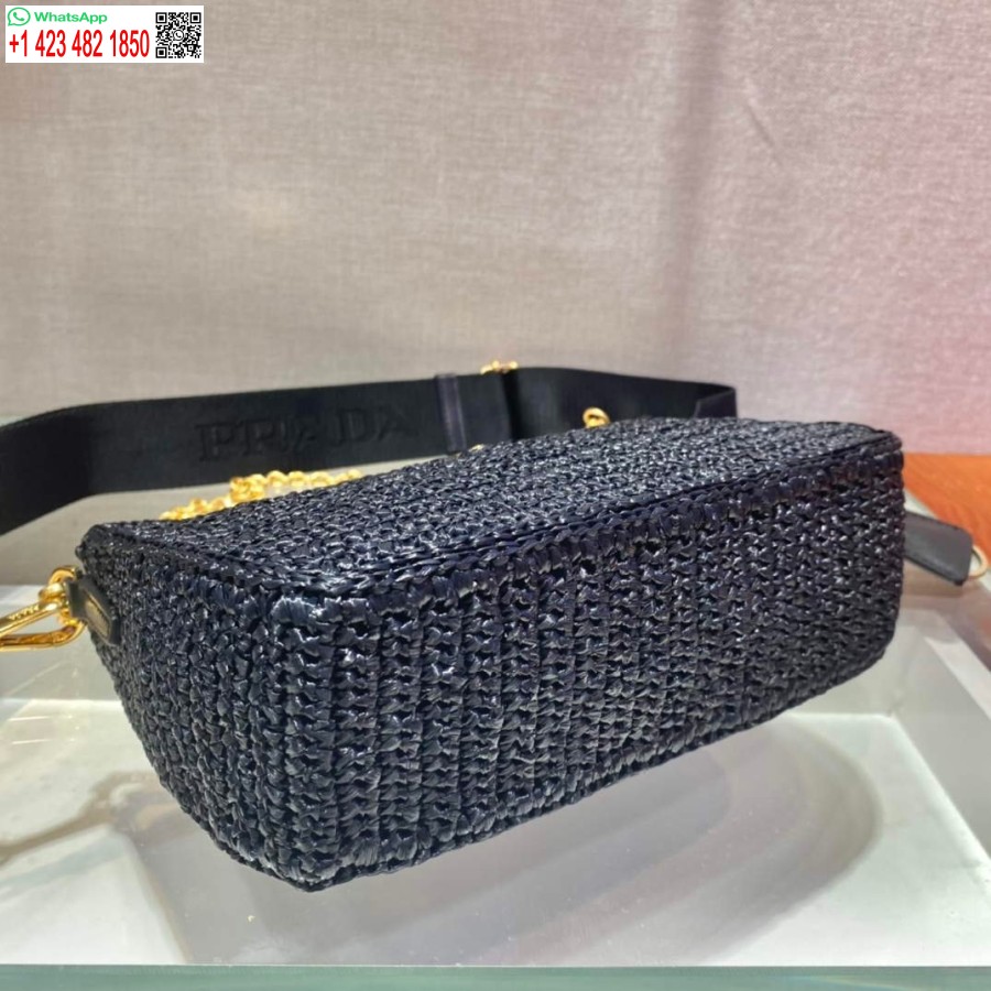 ρεπλίκα Prada 1bh204 Prada Re-edition 2005 τσάντα Raffia σε μαύρο χρώμα