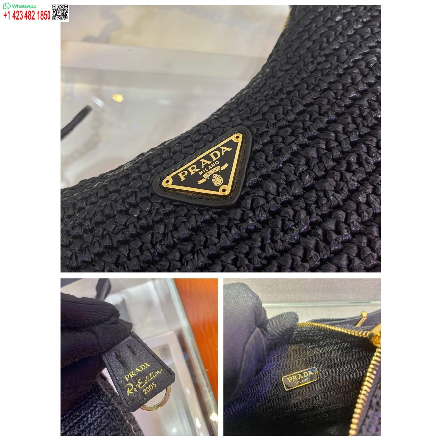 ρεπλίκα Prada 1bh204 Prada Re-edition 2005 τσάντα Raffia σε μαύρο χρώμα