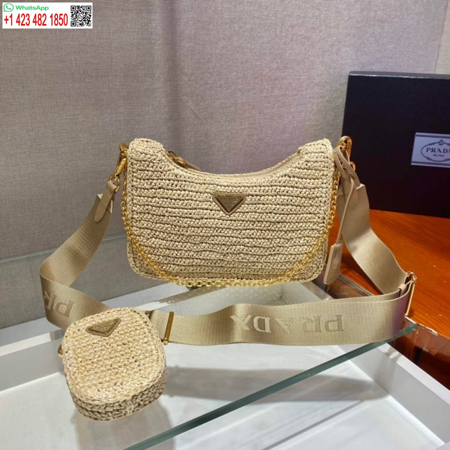 Réplique Prada 1bh204 Prada Réédition 2005 Sac En Raphia Abricot