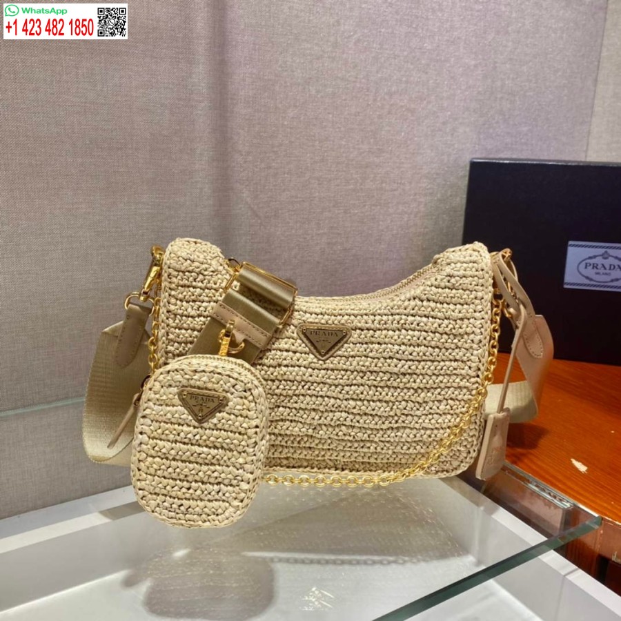 Replica Prada 1BH204 Prada Re-Edition 2005 Raffia Bag in Apricot