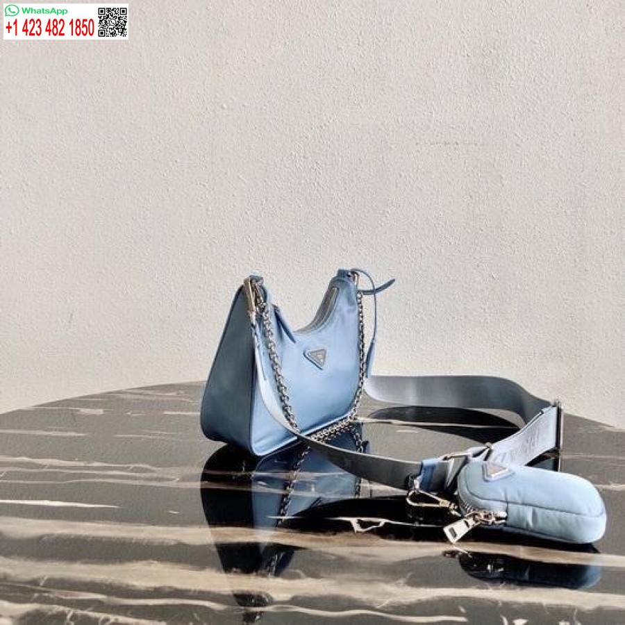 Replica Prada 1BH204 Prada Re-Edition 2005 Nylon Bag Light Blue
