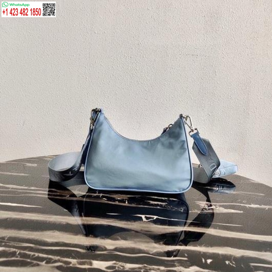 Replica Prada 1BH204 Prada Re-Edition 2005 Nylon Bag Light Blue
