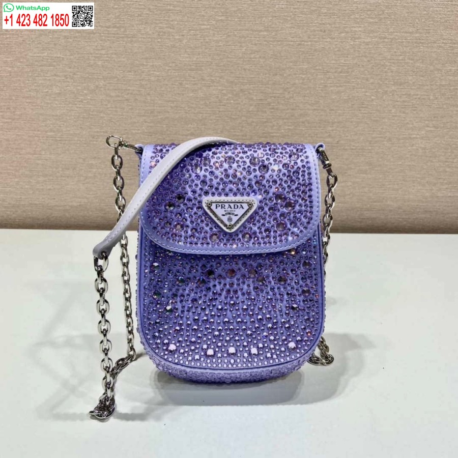 Replica Prada 1bh185 Mini Cleo Satiinilaukku Violetilla Kristalleilla